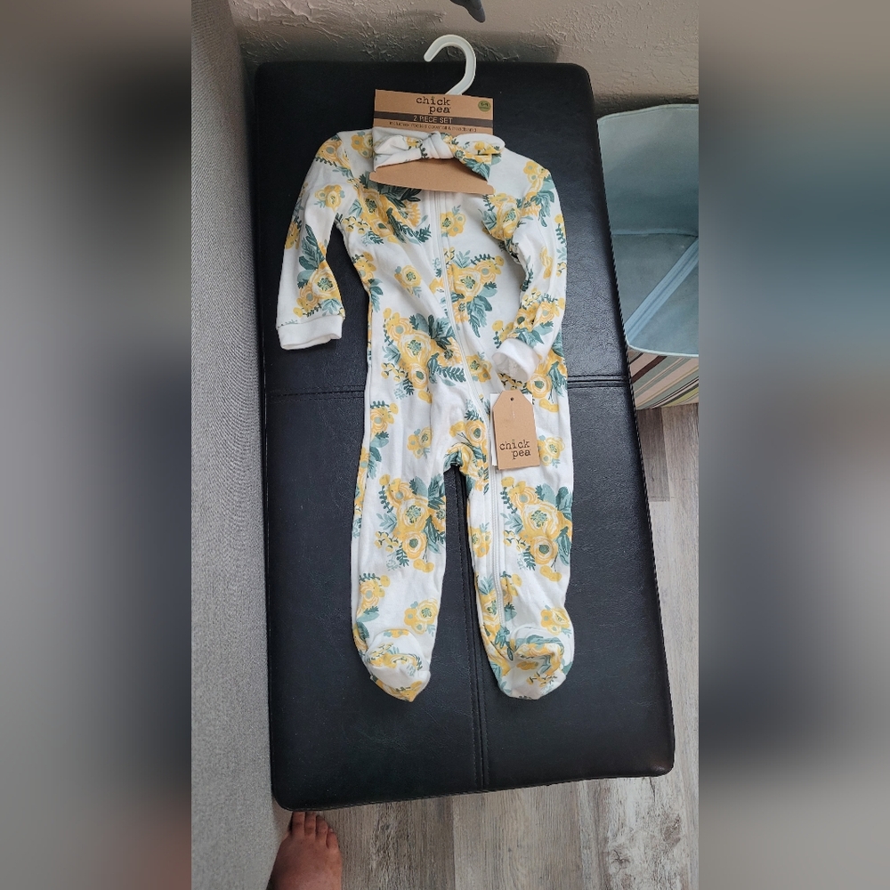 NWT footed coverall and headband 6-9 month